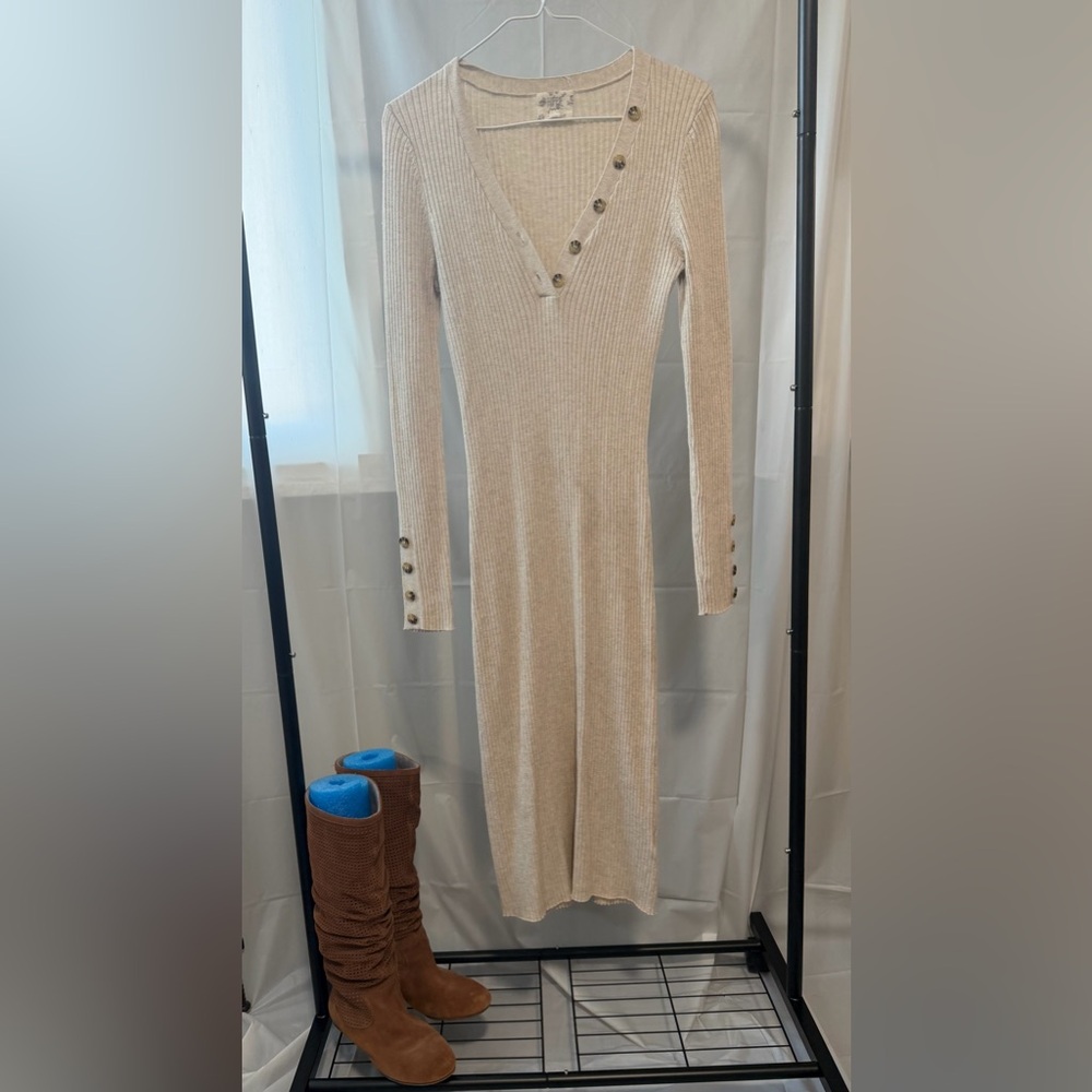 Hippie Rose Cream Long Sleeve Knit Dress